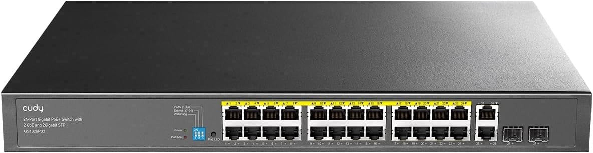 24 Port Gigabit PoE Network Switch 300W Unmanaged Ethernet 2 SFP Rackmount LAN