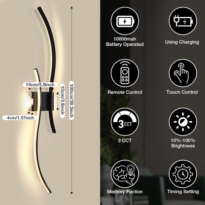 Rechargeable Wall Sconce Lights 100cm Wireless Set of 2 Remote Control Dimmable