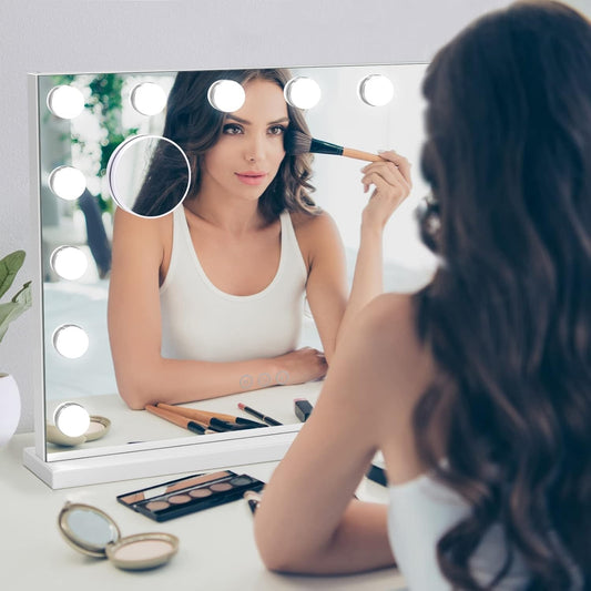 Makeup Mirror LED Hollywood 42x50cm 14 Lights 3 Colour Dimmable 10x Zoom USB