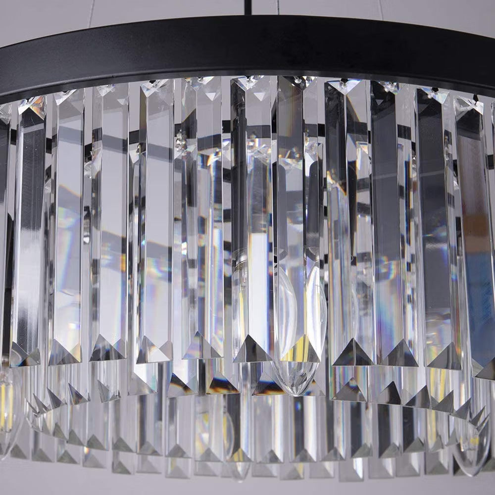 Crystal Chandelier Pendant Light 6-Light Black Modern Ceiling Fixture 21.65in