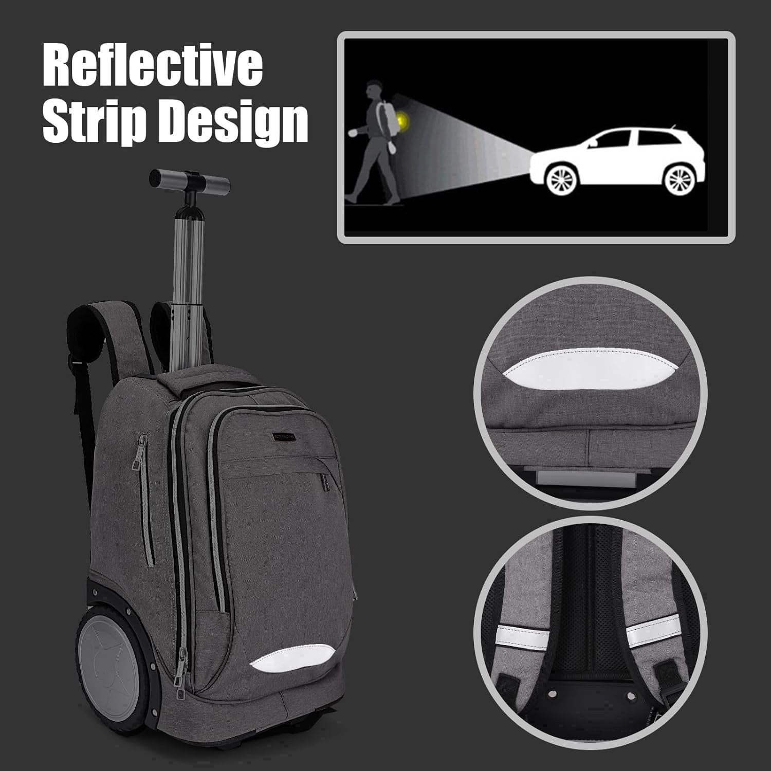 Rolling Backpack Trolley Bag 7in Wheels Laptop Travel Business Carry On Grey
