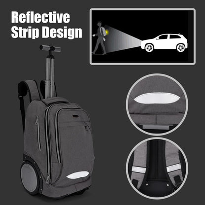 Rolling Backpack Trolley Bag 7in Wheels Laptop Travel Business Carry On Grey