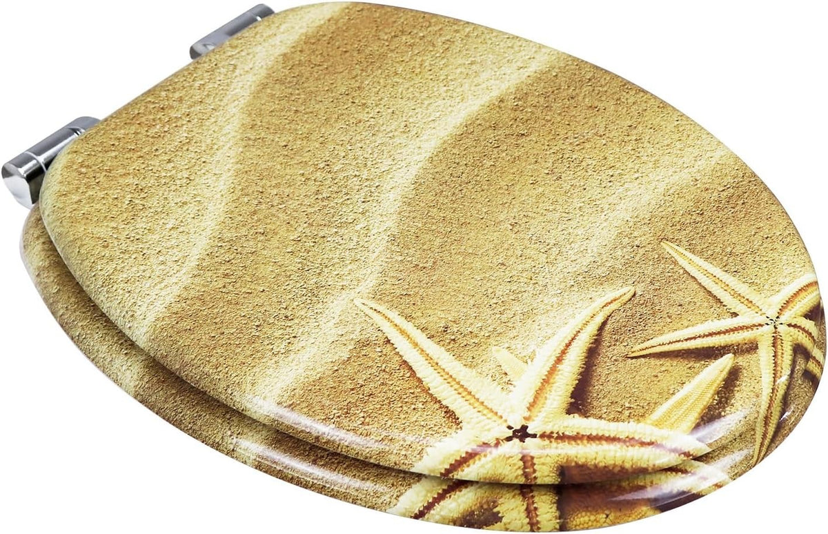 Toilet Seat MDF Soft Close Sand Pattern Oval 43.5x37.5cm Durable Bathroom
