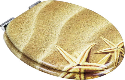 Toilet Seat MDF Soft Close Sand Pattern Oval 43.5x37.5cm Durable Bathroom