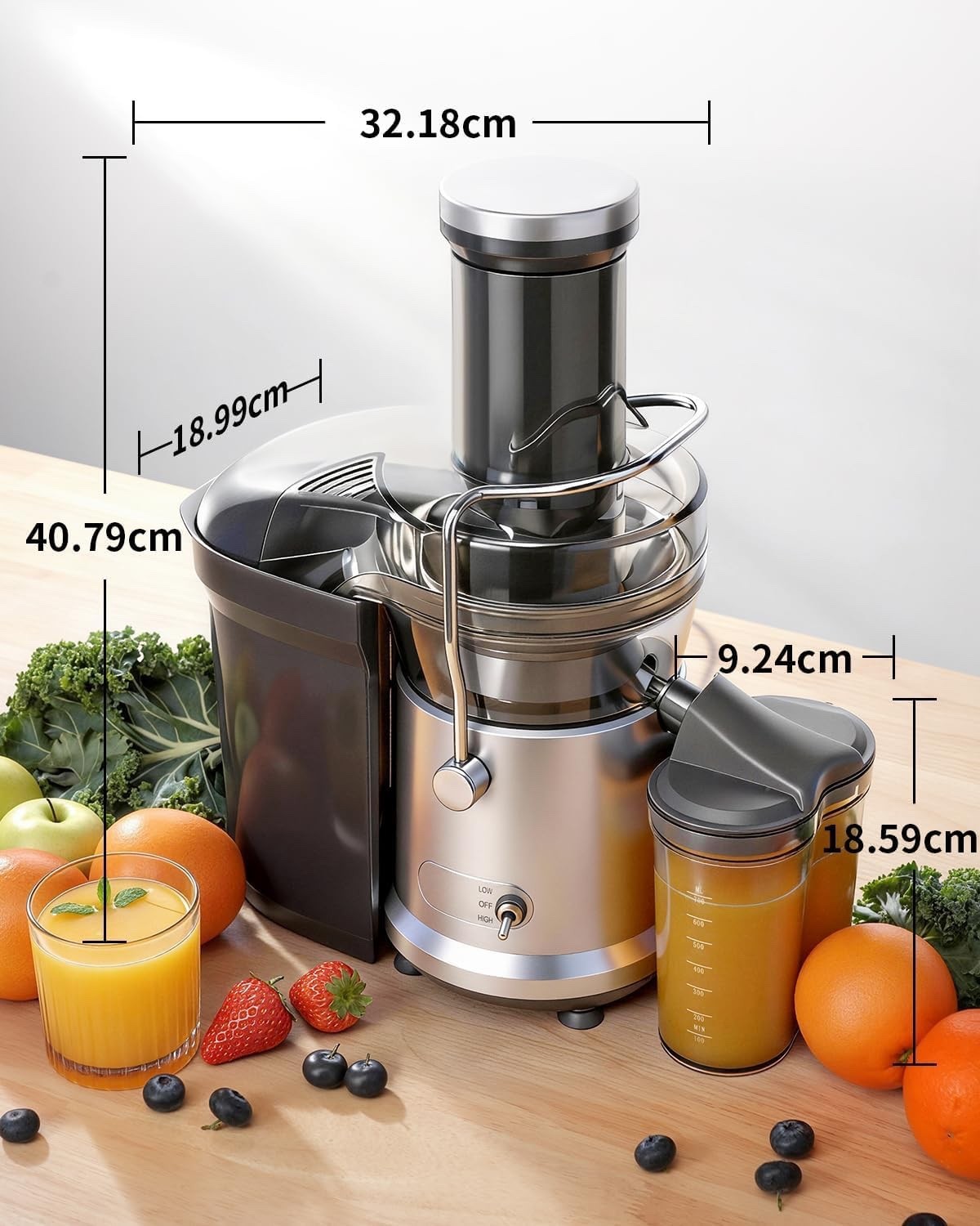 Juicer Machine Centrifugal Juice Extractor 1200W 2L 81mm Wide Mouth Fruit Veg