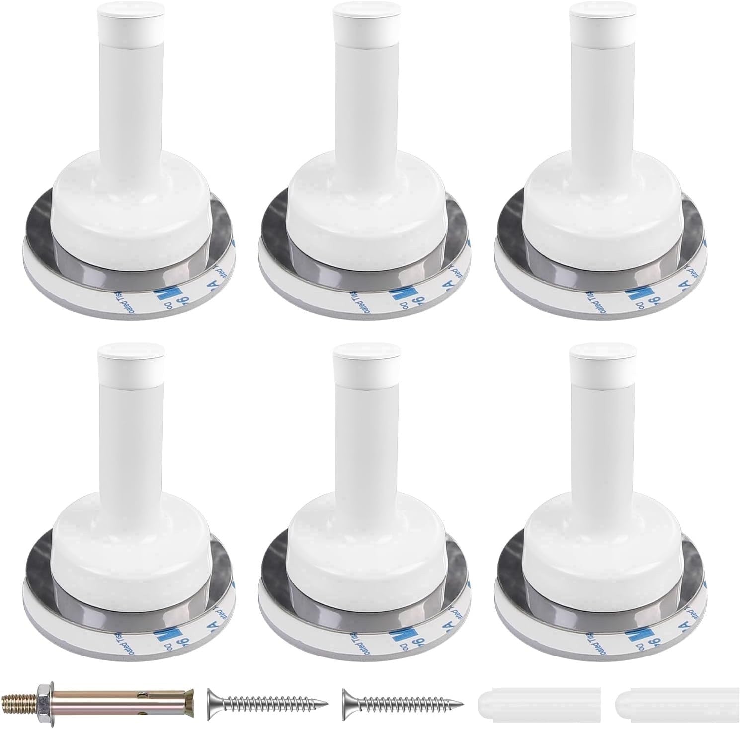 6 Pack Self Adhesive Door Stop White Door Stoppers for Skirtings Wall Mounted