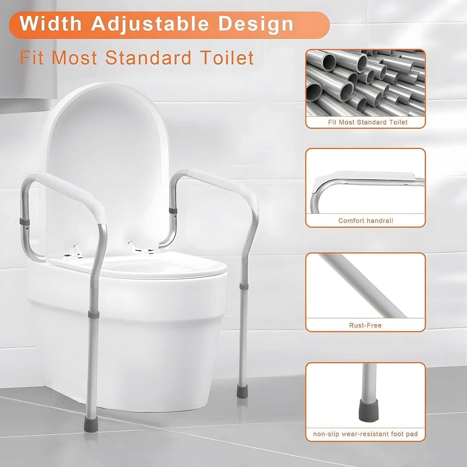 Toilet Safety Frame Rails Adjustable Height Width Aluminium Grab Bars 150kg Aid