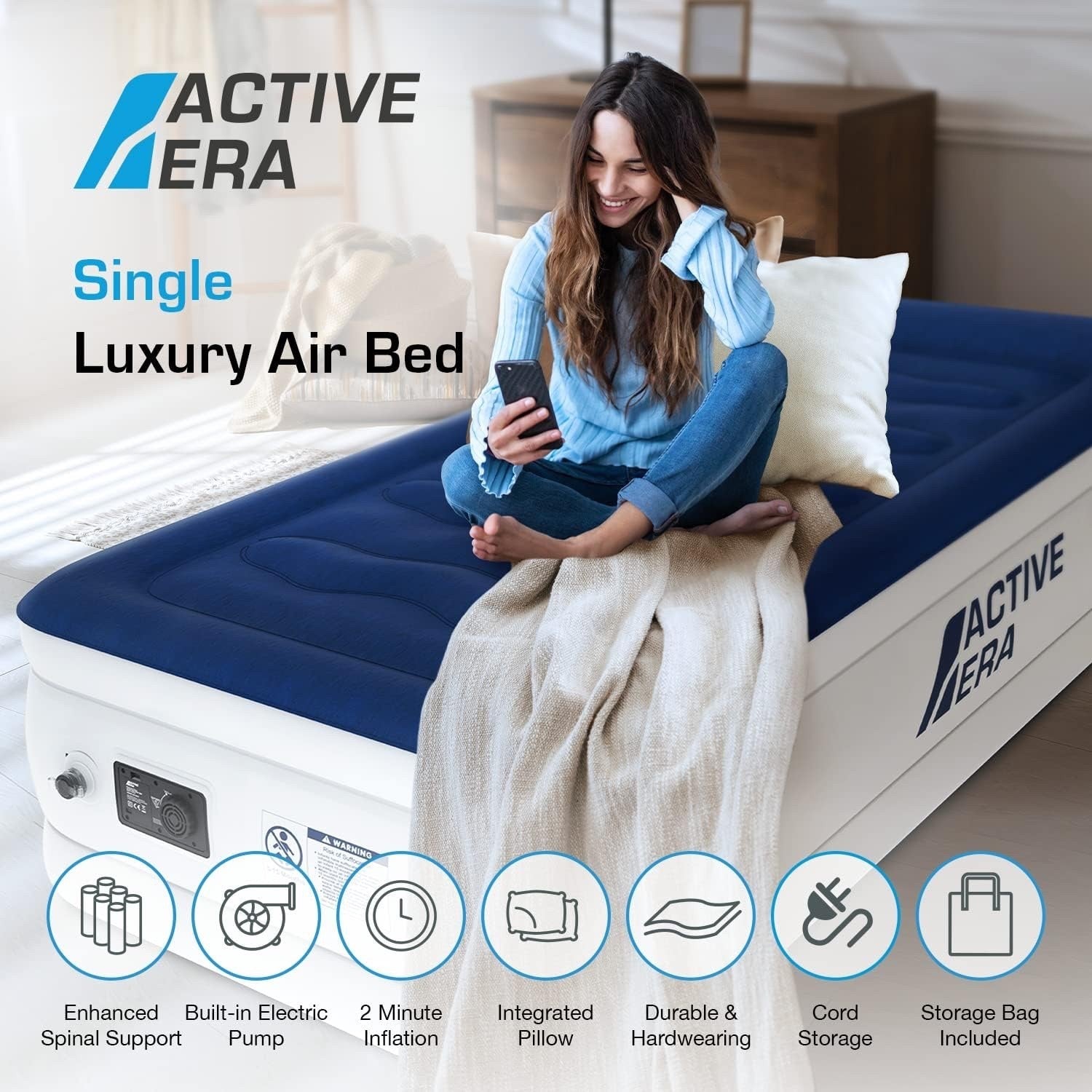 Active Era Luxury Single Self Inflatable Mattress Flock Coating