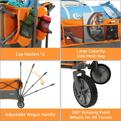 Folding Trolley Festival Wagon XL Garden Beach Camping Cart Orange Heavy Duty