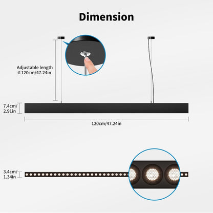 LED Pendant Light 120cm 38W Linear Kitchen Island Bar Black 4000K Adjustable