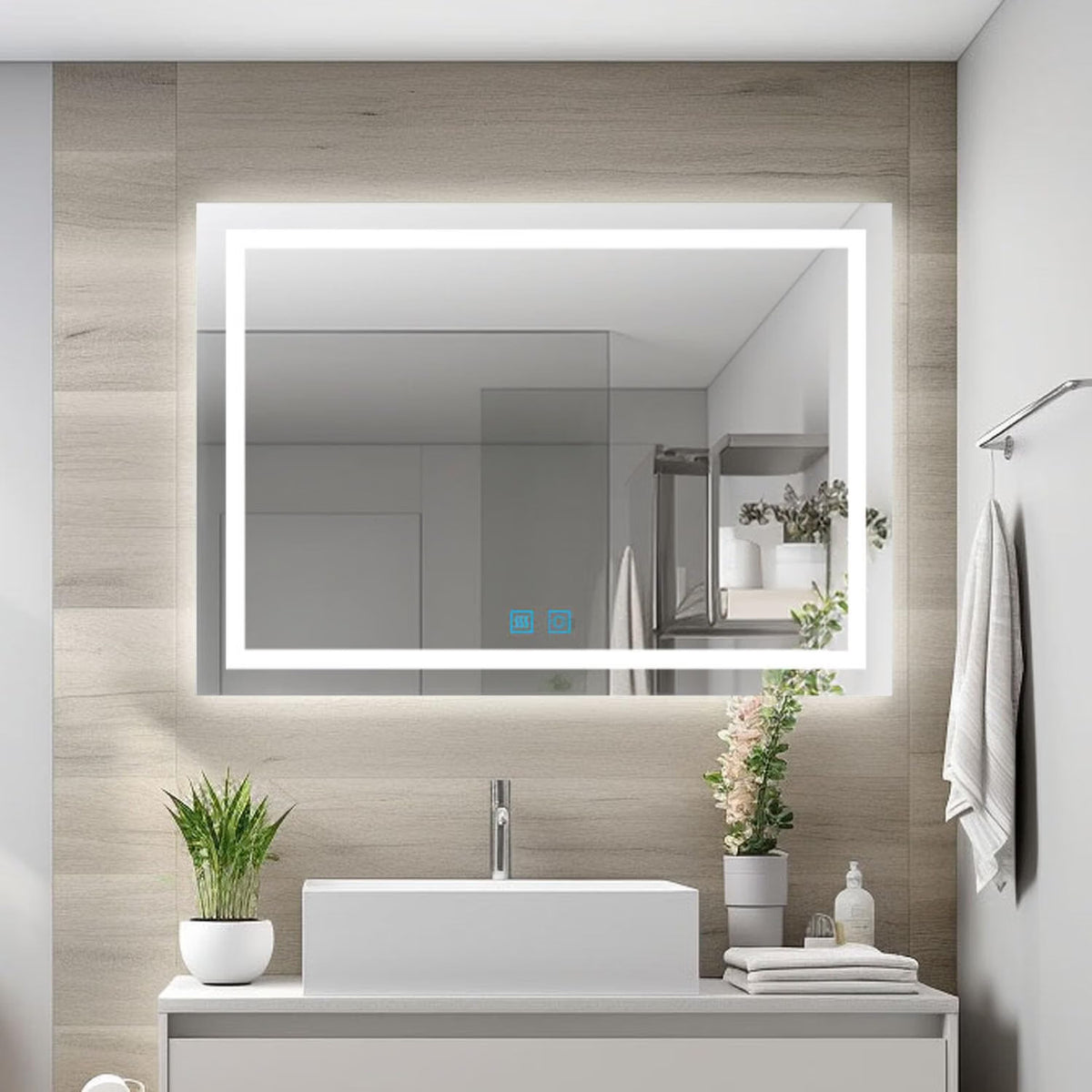 LED Bathroom Mirror Demister 100x60cm Dimmable 3 Colour Touch Memory Wall Mount