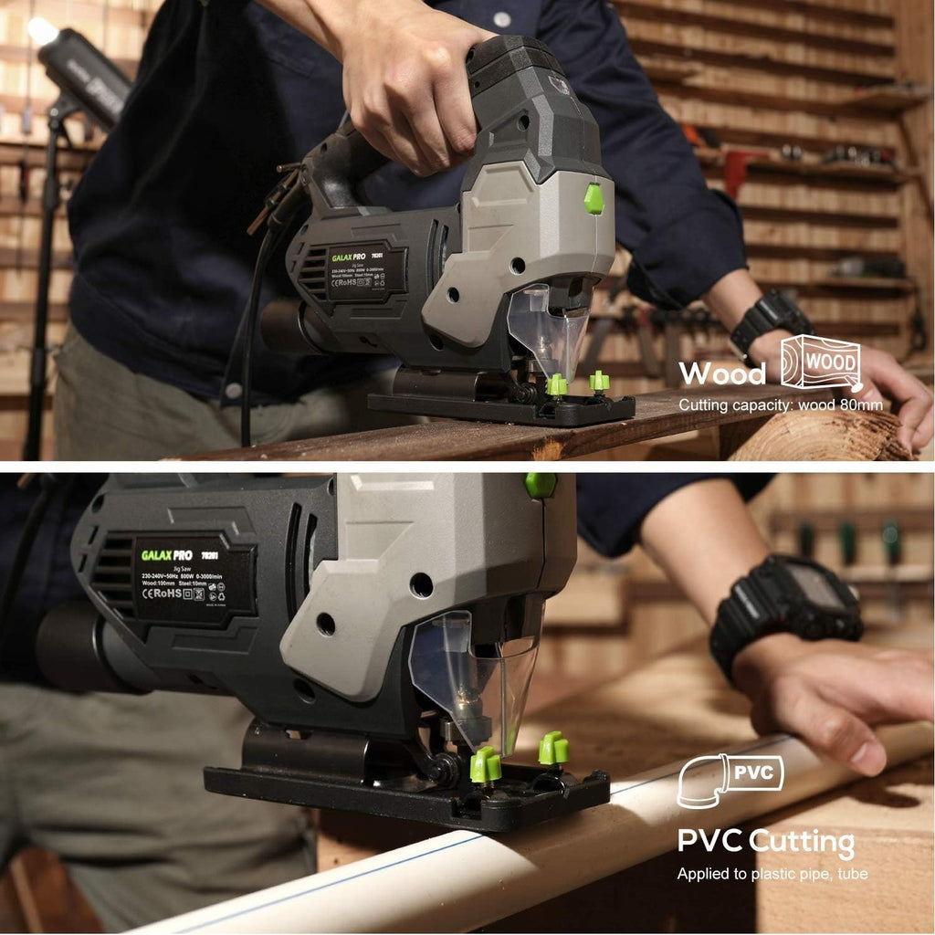 GALAX PRO Jigsaw 800W 3000 SPM Jig Saw Tool Max ±45° Bevel Cutting Angle