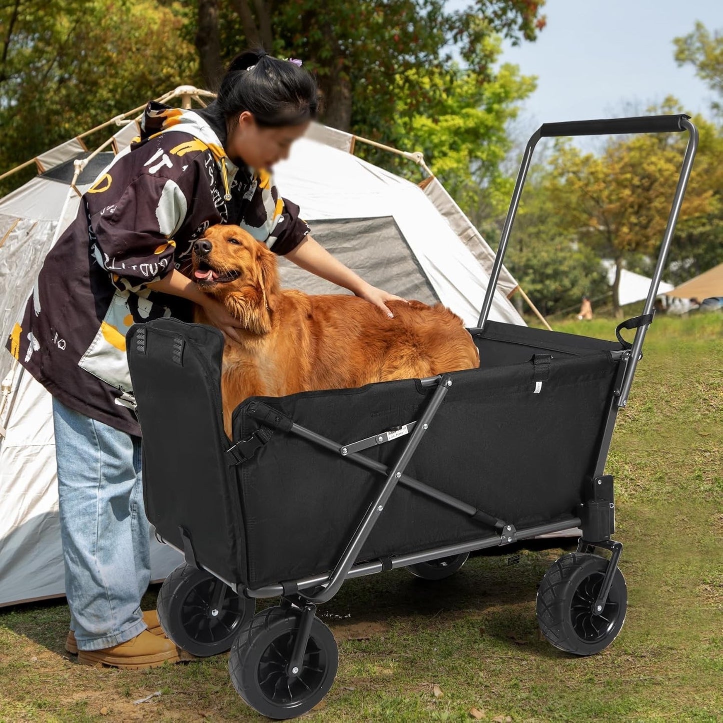 Dog Wagon Trolley Cart Folding 134L Heavy Duty Extendable Rear 70kg Black Pet