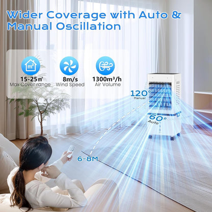 Portable Evaporative Air Cooler 12L 45W 24H Timer Remote Control Black Bladeless