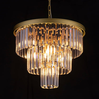 Crystal Chandelier Ceiling Light Gold 3 Tier 7 Lamp Modern Hanging Pendant 20"