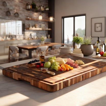 Large Acacia Cutting Board 22x16in End Grain Butcher Block Juice Groove Handle