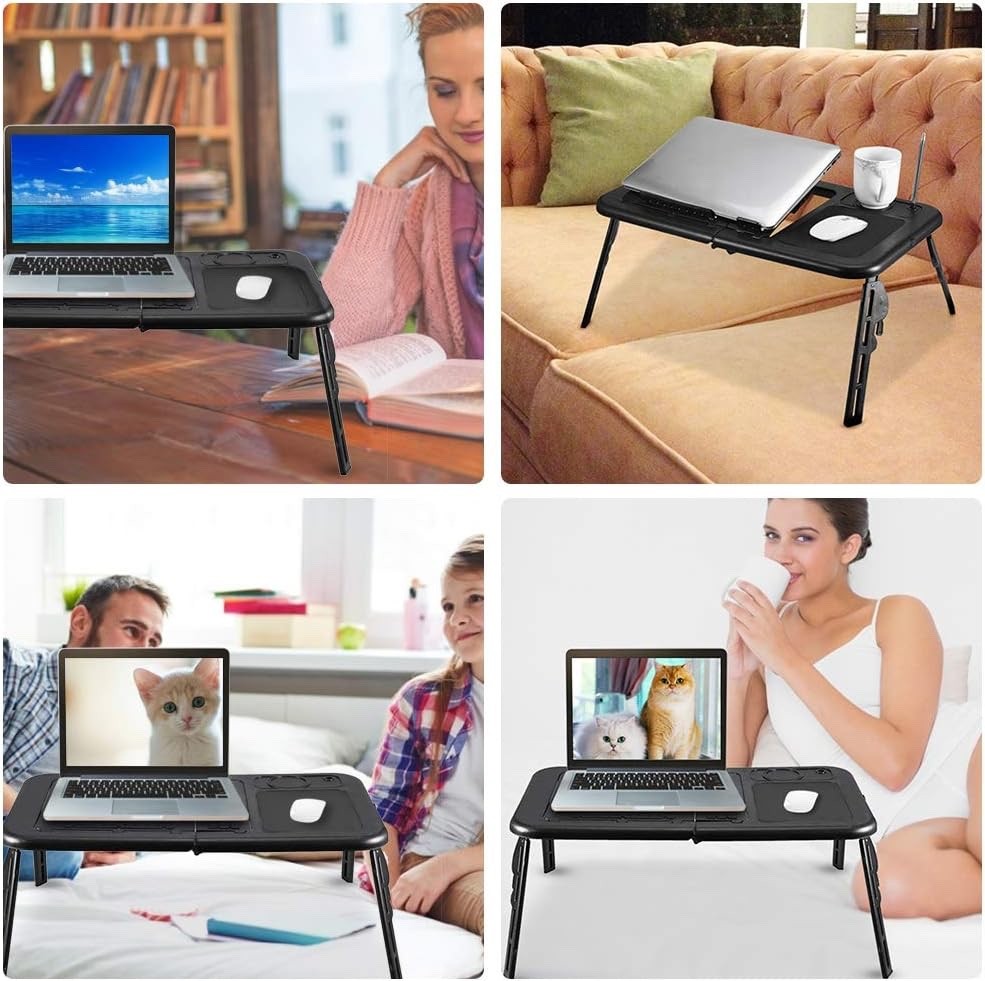 Adjustable Laptop Desk Folding Table with USB Cooling Fans Mouse Tray