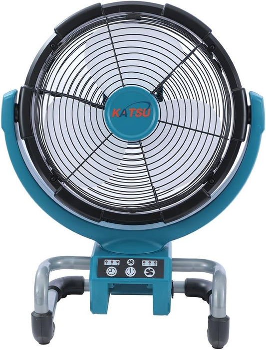 Jobsite Fan Cordless Portable 12 Inch 18V 21V AC DC 3 Speed Timer Blue Workshop
