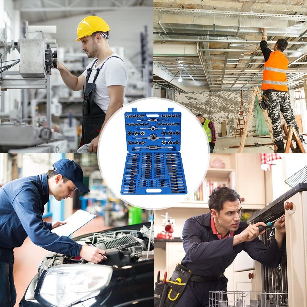 107pc Metric Tap and Die Set HSS Thread Repair Kit with Wrench Case