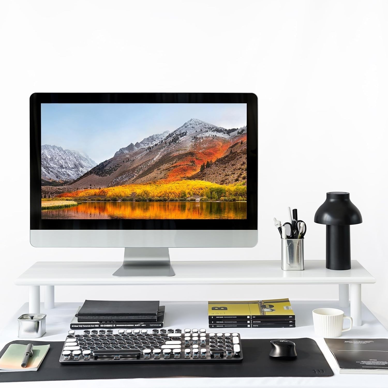 Dual Monitor Stand Riser Bamboo Desk Shelf White Heavy Duty 130lb Storage