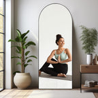 Oversized Arch Floor Mirror 192x85cm Full Length Black Frame Wall Mount