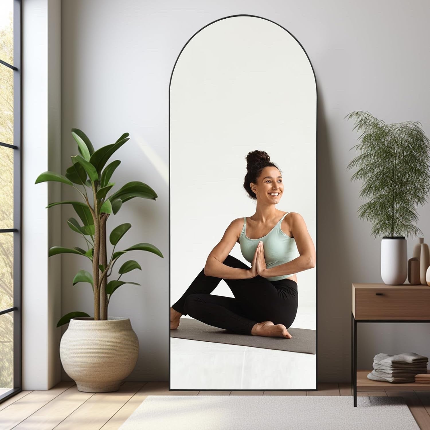 Oversized Arch Floor Mirror 192x85cm Full Length Black Frame Wall Mount