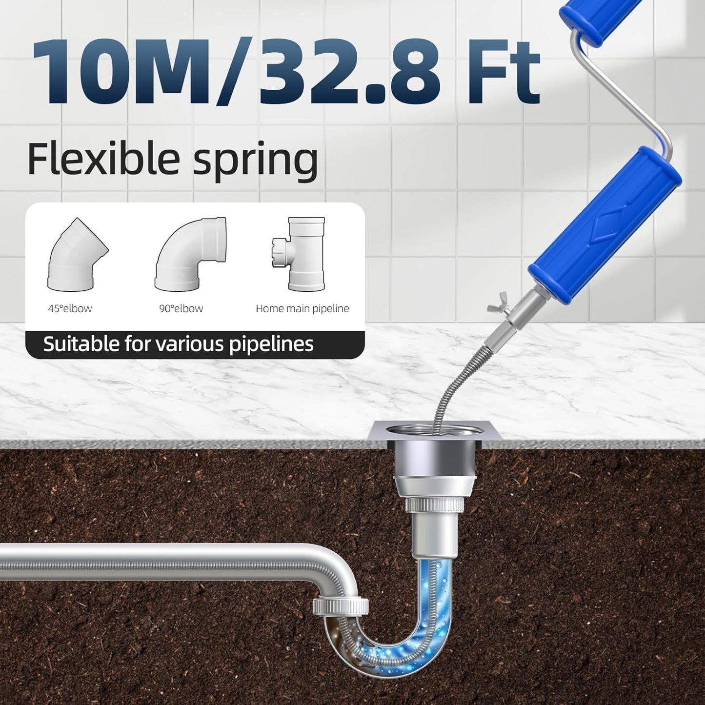 Drain Unblocker Tools, Plumbing Snake with Electric Adapters-Manual Drain Auger