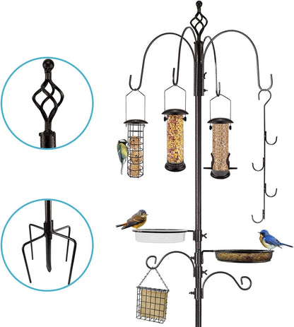 Bird Feeder Feeding Station Pole 231cm 6 Feeders Metal Garden Stand 5 Prong Base