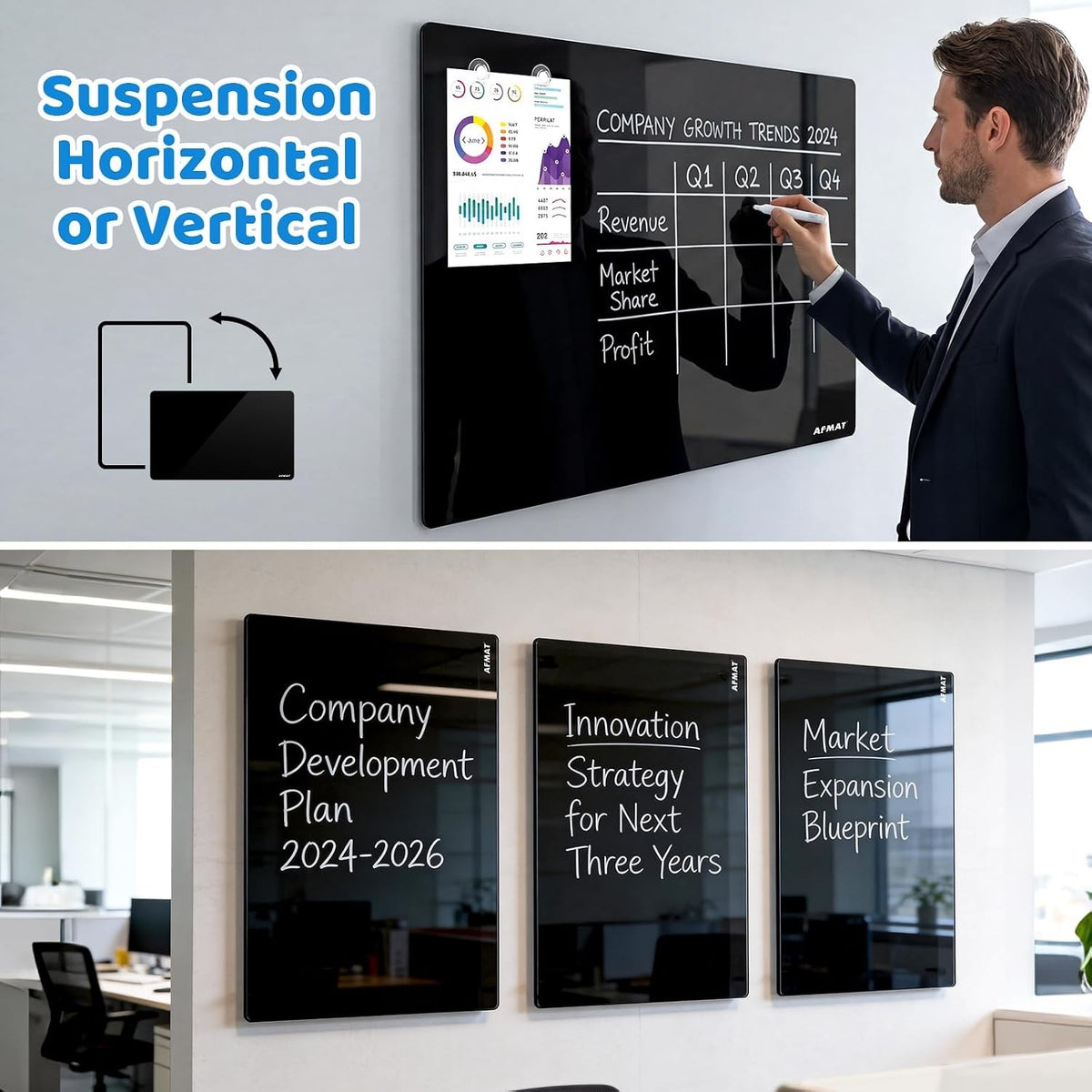 Glass Whiteboard Magnetic Dry Erase 60x40cm Frameless Tempered Wall Black Marker