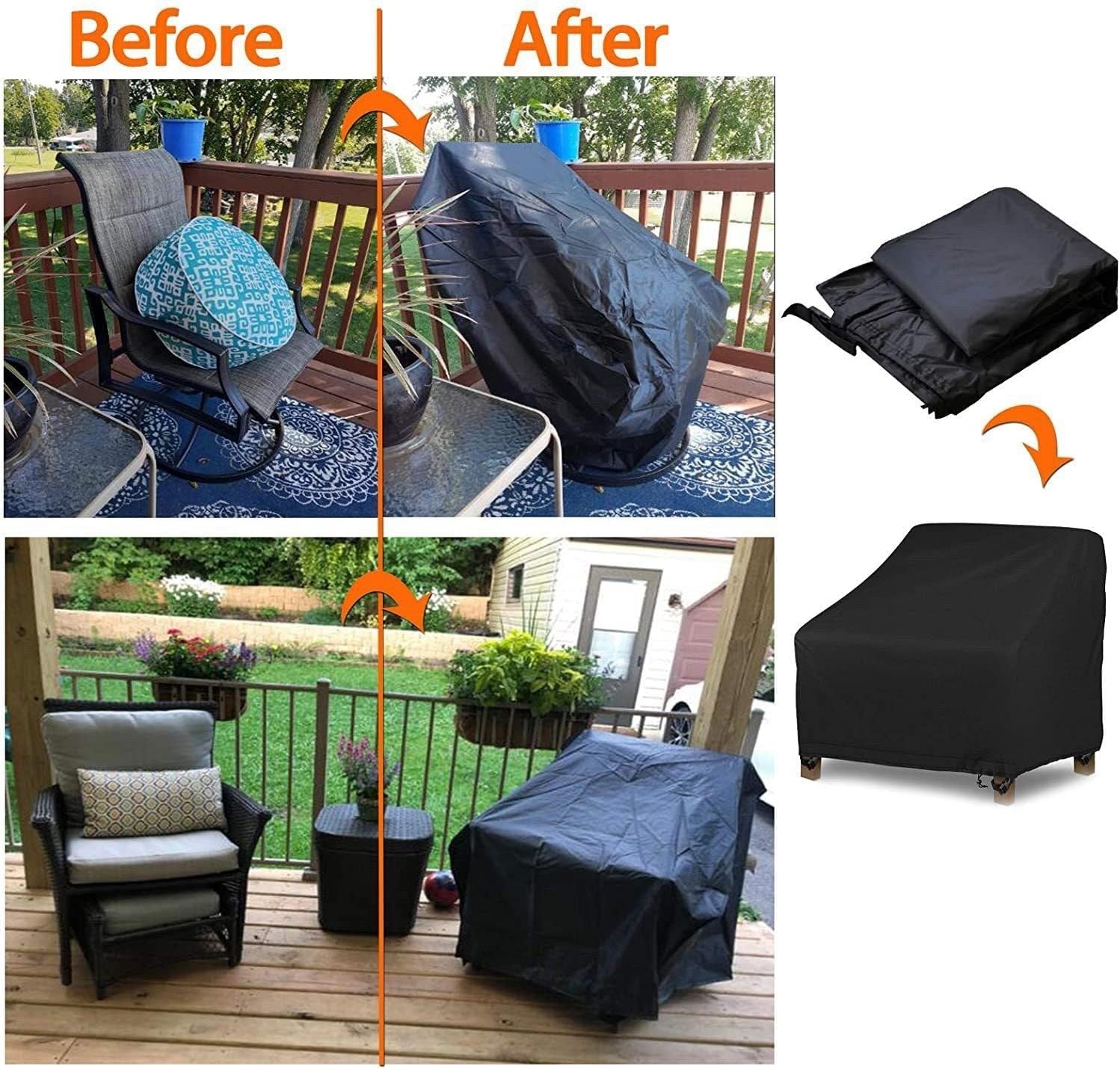 Heavy Duty Waterproof Patio Chair Cover 31x29x36in Outdoor Furniture Black