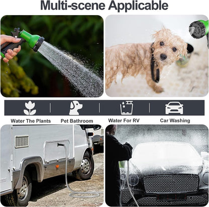 Garden Hose Stainless Steel 200ft 60m Heavy Duty Metal No Kink 2 Nozzles Silver