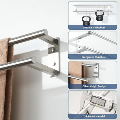 Towel Rail Double Bathroom Holder 70cm Brushed Stainless Steel Wall Mounted Rack
