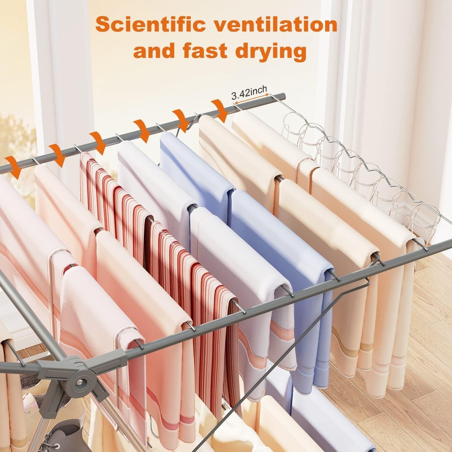 Clothes Airer Drying Rack 33 Rails Foldable Height Adjustable Indoor Outdoor