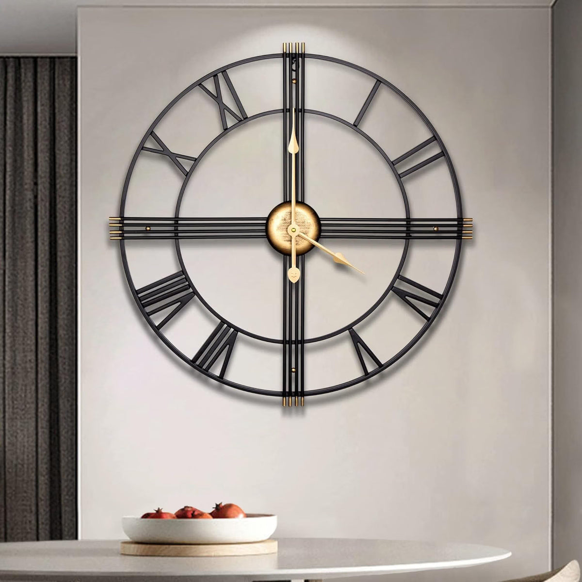 Wall Clock 16 Inch Oversized Silent Non Ticking Skeleton Analogue Black Decor