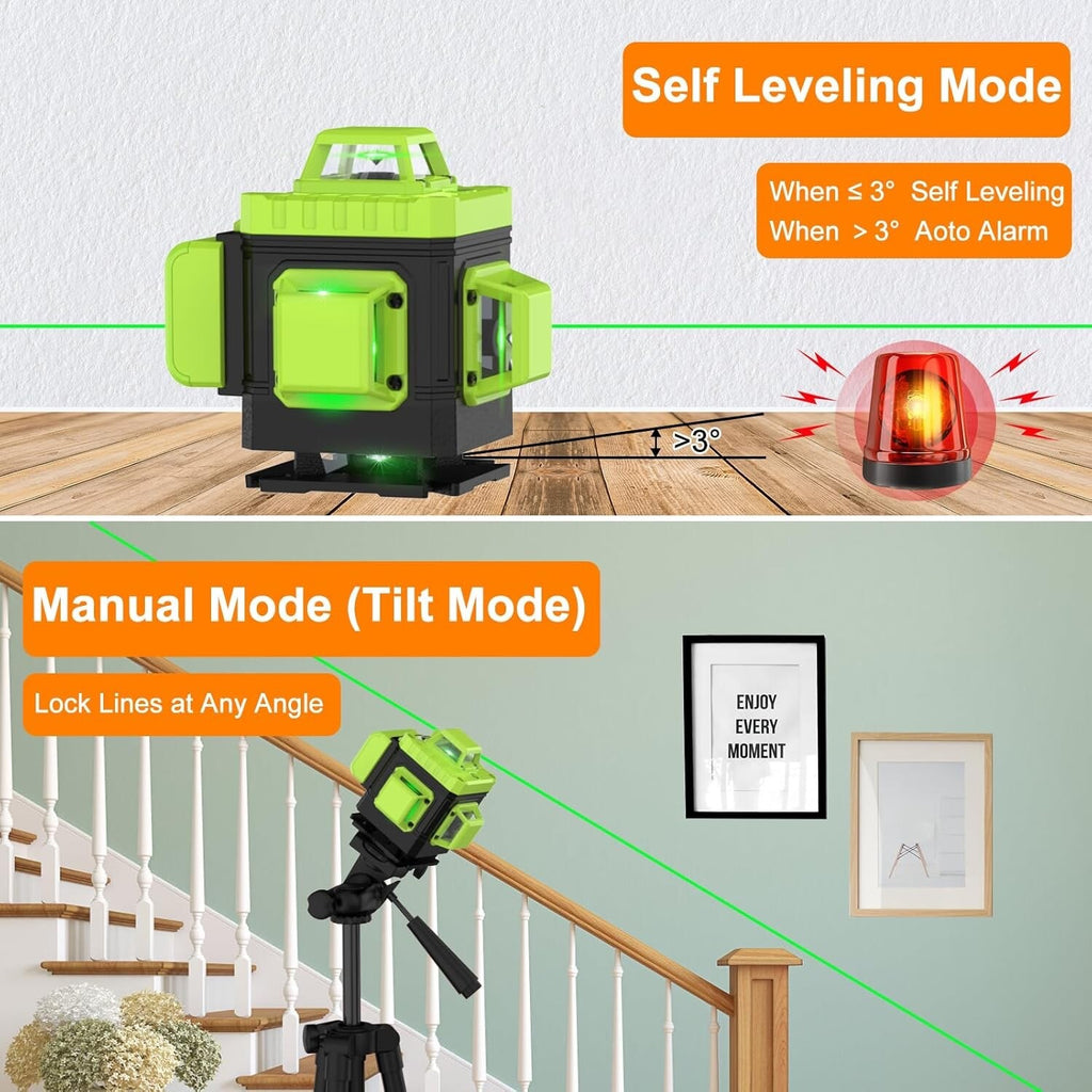 IMAYCC 3D Green Laser Level Self Level 16 Lines Cross Line Tool Indoor Outdoor
