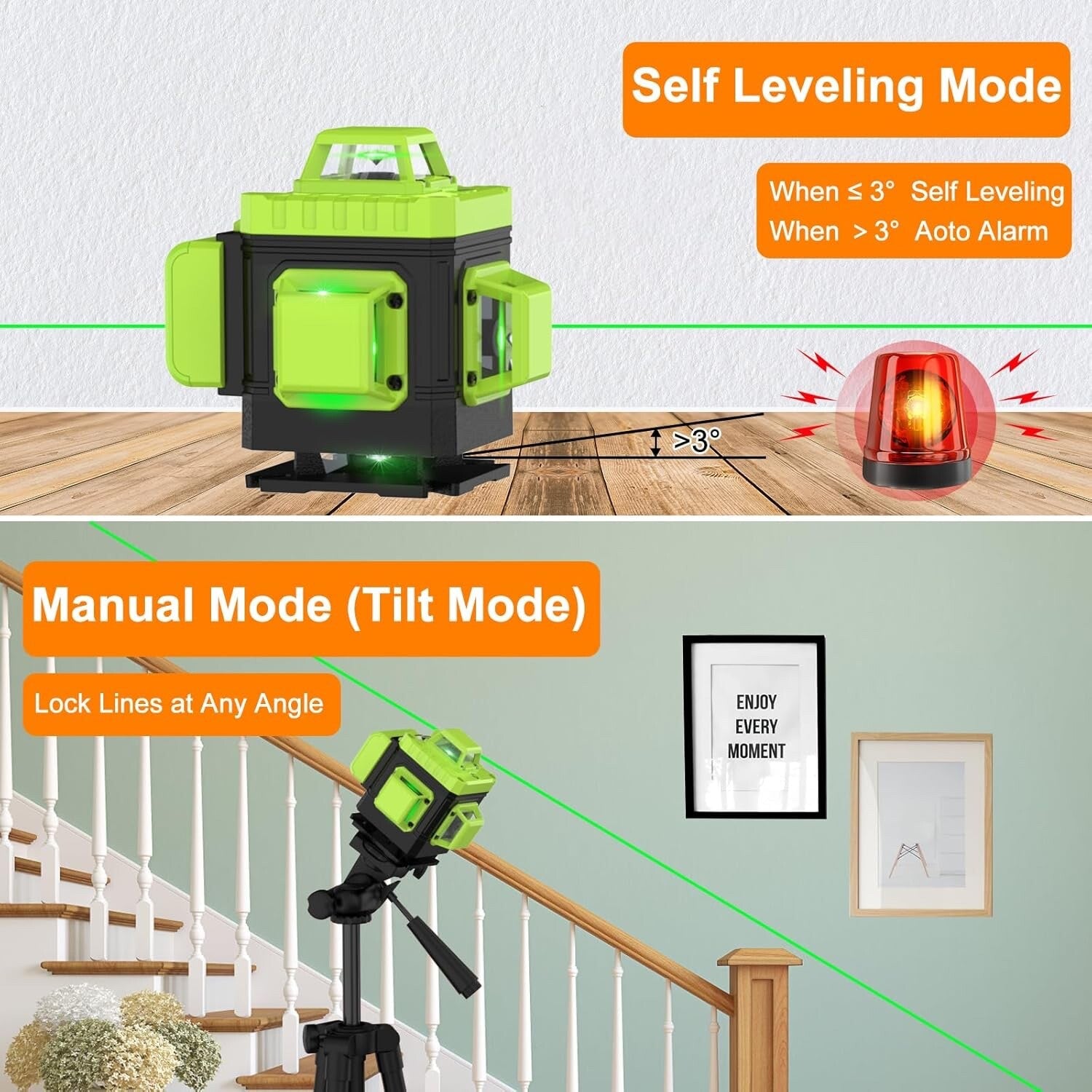 IMAYCC 3D Green Laser Level Self Level 16 Lines Cross Line Tool Indoor Outdoor