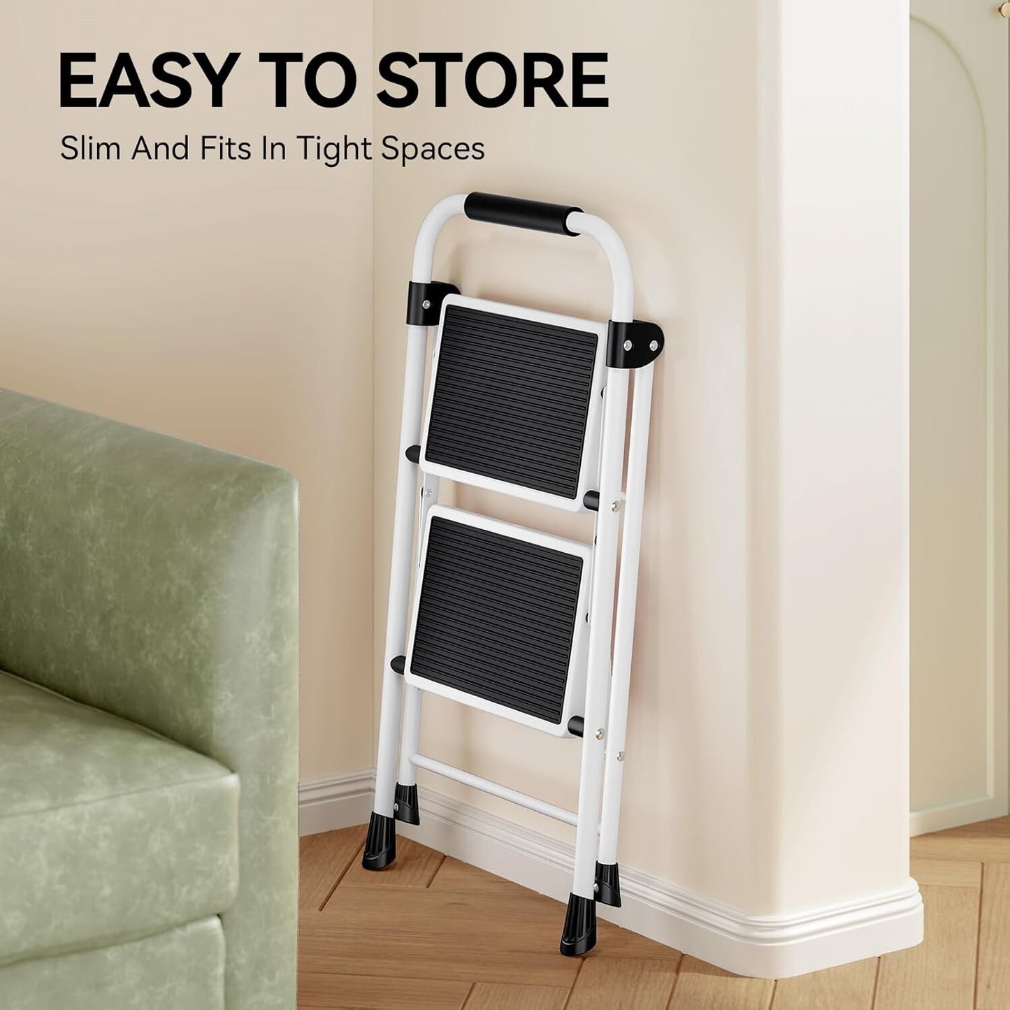 KINGRACK 2 Step Ladder with Non-Slip and Wide Pedal 330lbs Max Load White