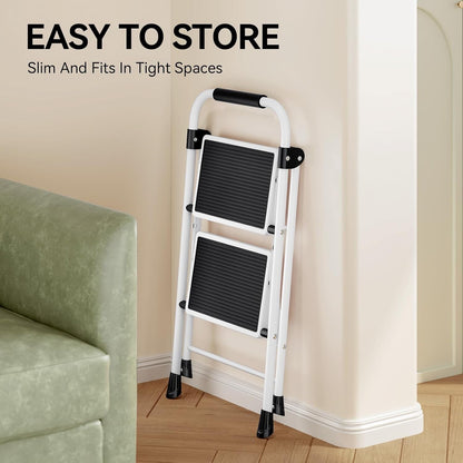KINGRACK 2 Step Ladder with Non-Slip and Wide Pedal 330lbs Max Load White