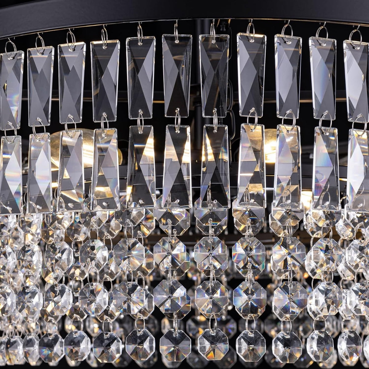Crystal Chandelier Ceiling Light 6 Bulb Black 51cm Round Dining Room Pendant