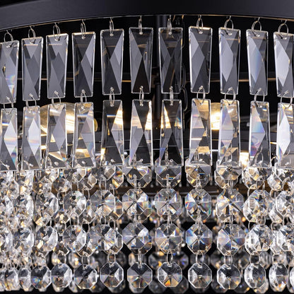 Crystal Chandelier Ceiling Light 6 Bulb Black 51cm Round Dining Room Pendant