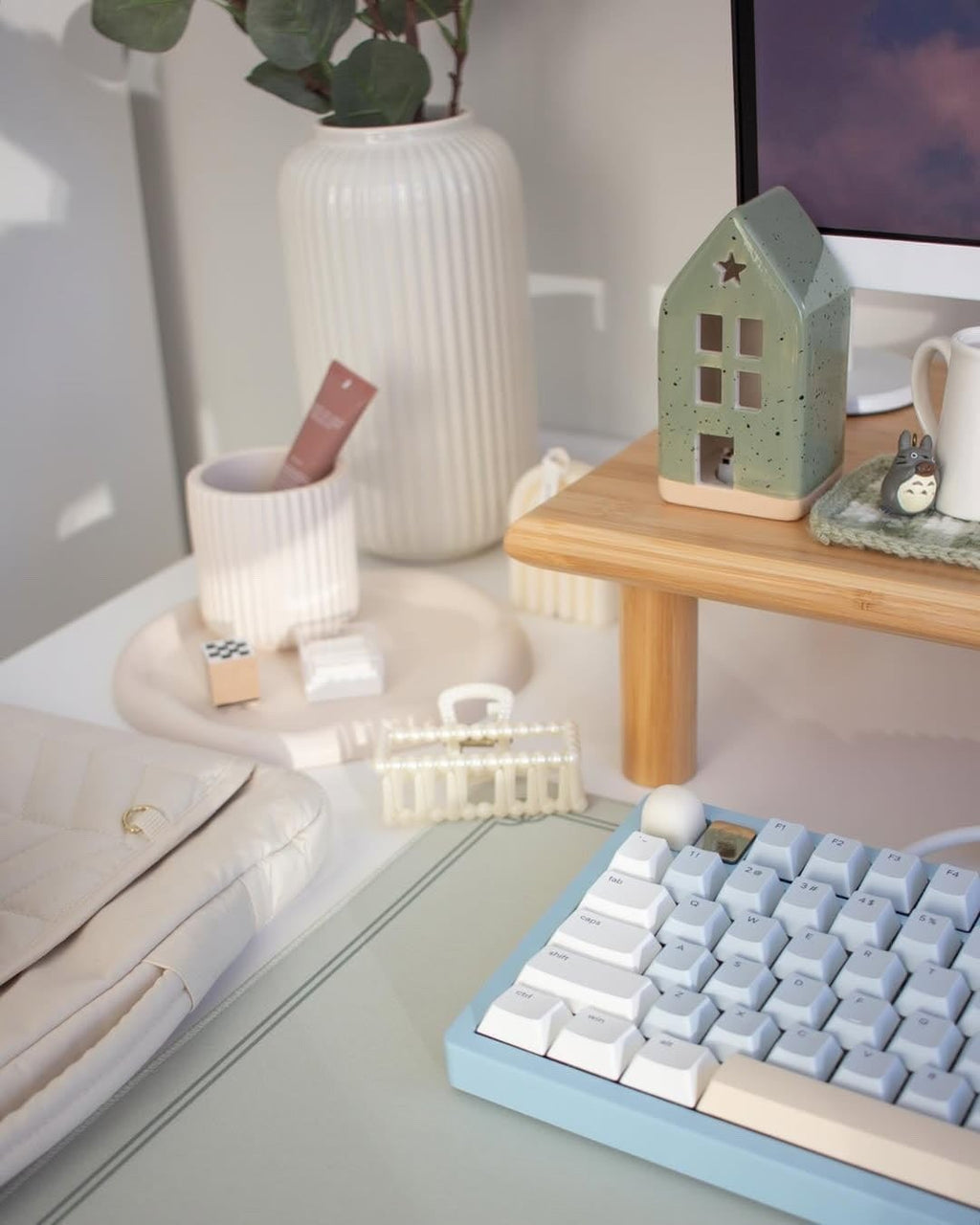 Bamboo Dual Monitor Stand Desk Shelf Riser Heavy Duty PC Laptop TV