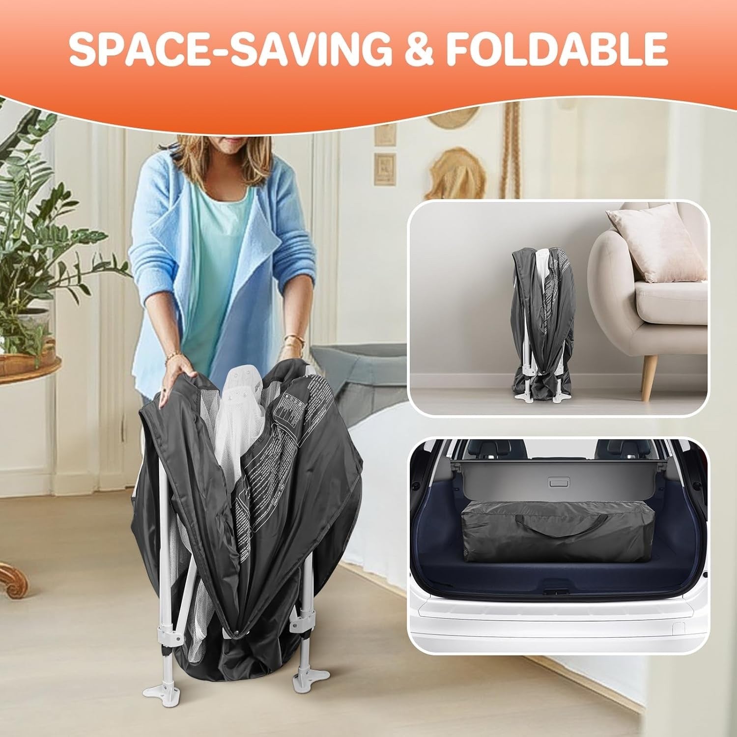 Baby Playpen Foldable Portable 50x50 Soft Mat Travel Play Yard Grey Kids Indoor