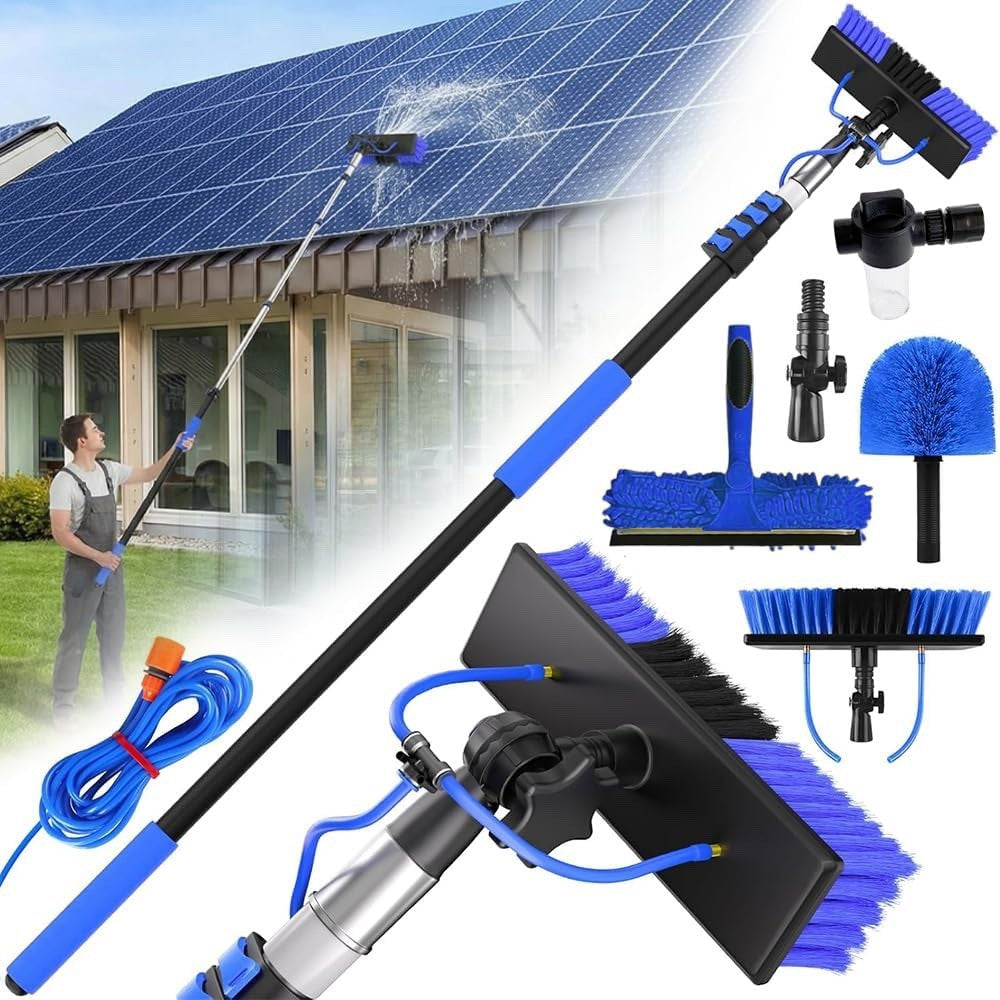 Water Fed Cleaning Pole 20ft Telescopic Solar Panel Window Brush Squeegee Kit