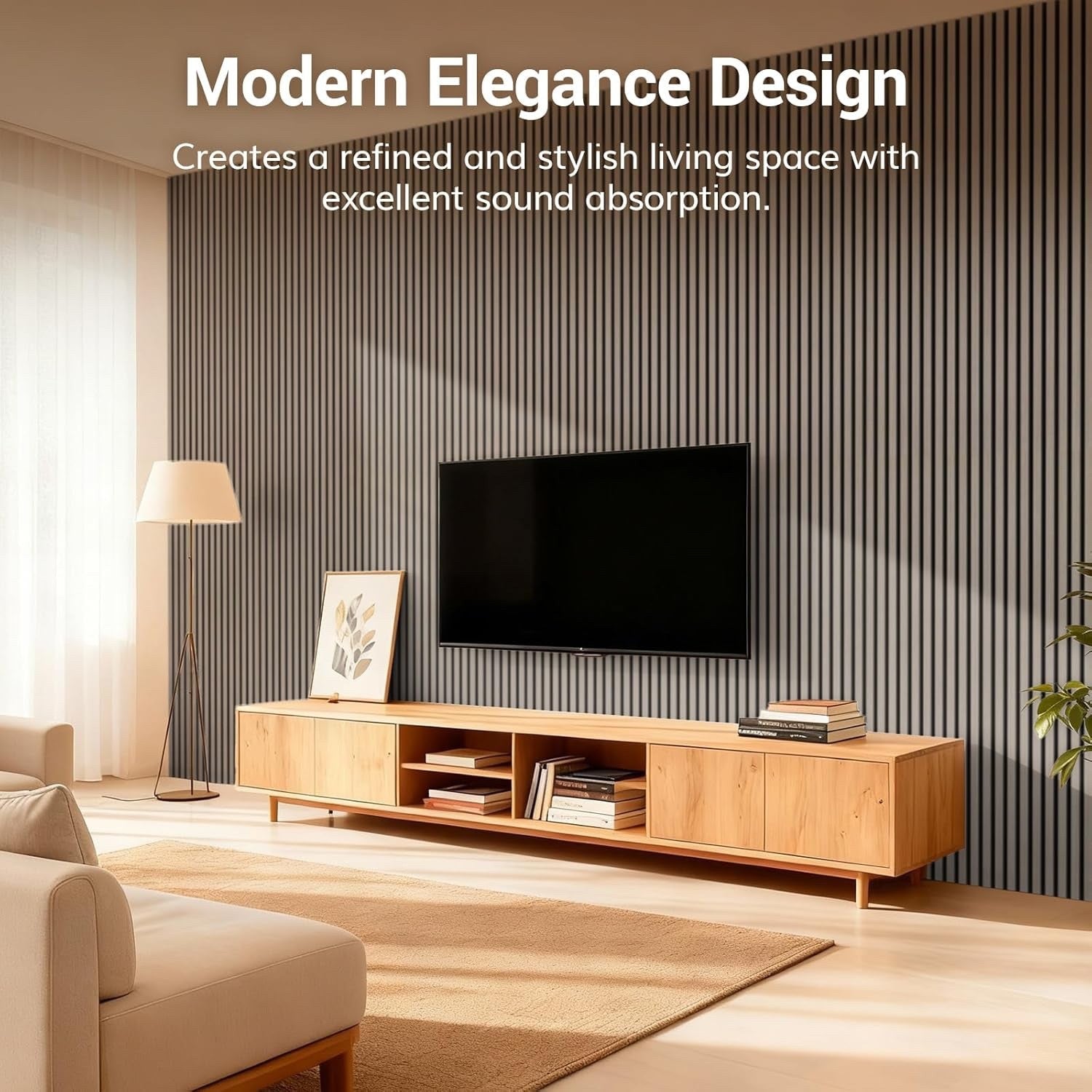 Wood Acoustic Wall Panels 120x60cm 2 Pack Slat Soundproof Wall Decor Grey Set