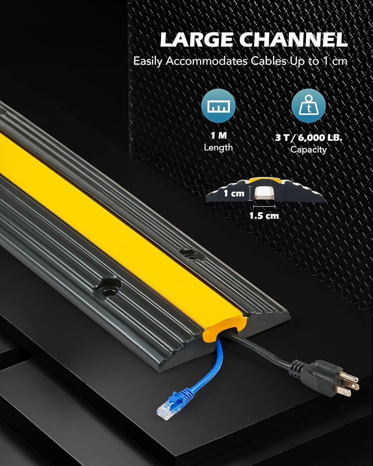 CREWORKS Floor Cable Protector 4-Pack Rubber 1-Channel Ramp 6600lbs 99×15×3cm