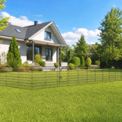 Metal Garden Fence Panels 4Pc Gate Black No Dig Pet Barrier Outdoor 3.5m 101cm