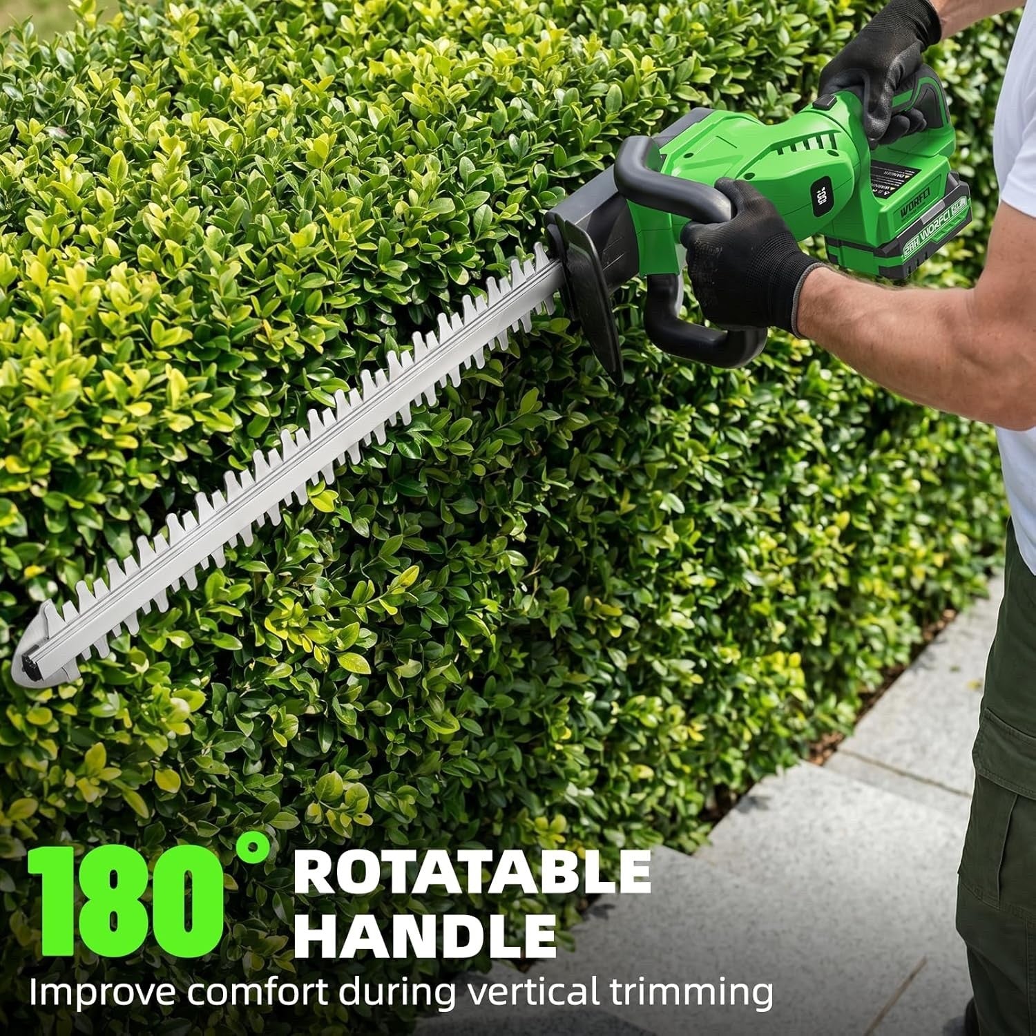 Cordless Hedge Trimmer Electric 20in 2 Batteries Charger Lightweight 180° Handle