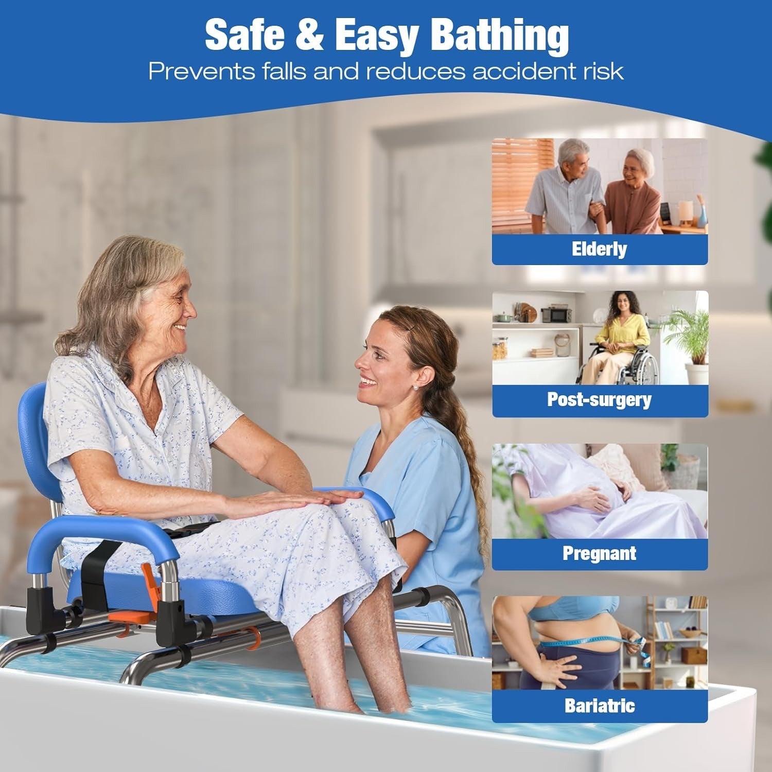 Sliding Shower Chair 360 Swivel Seat 204kg Adjustable Bath Transfer Bench Blue