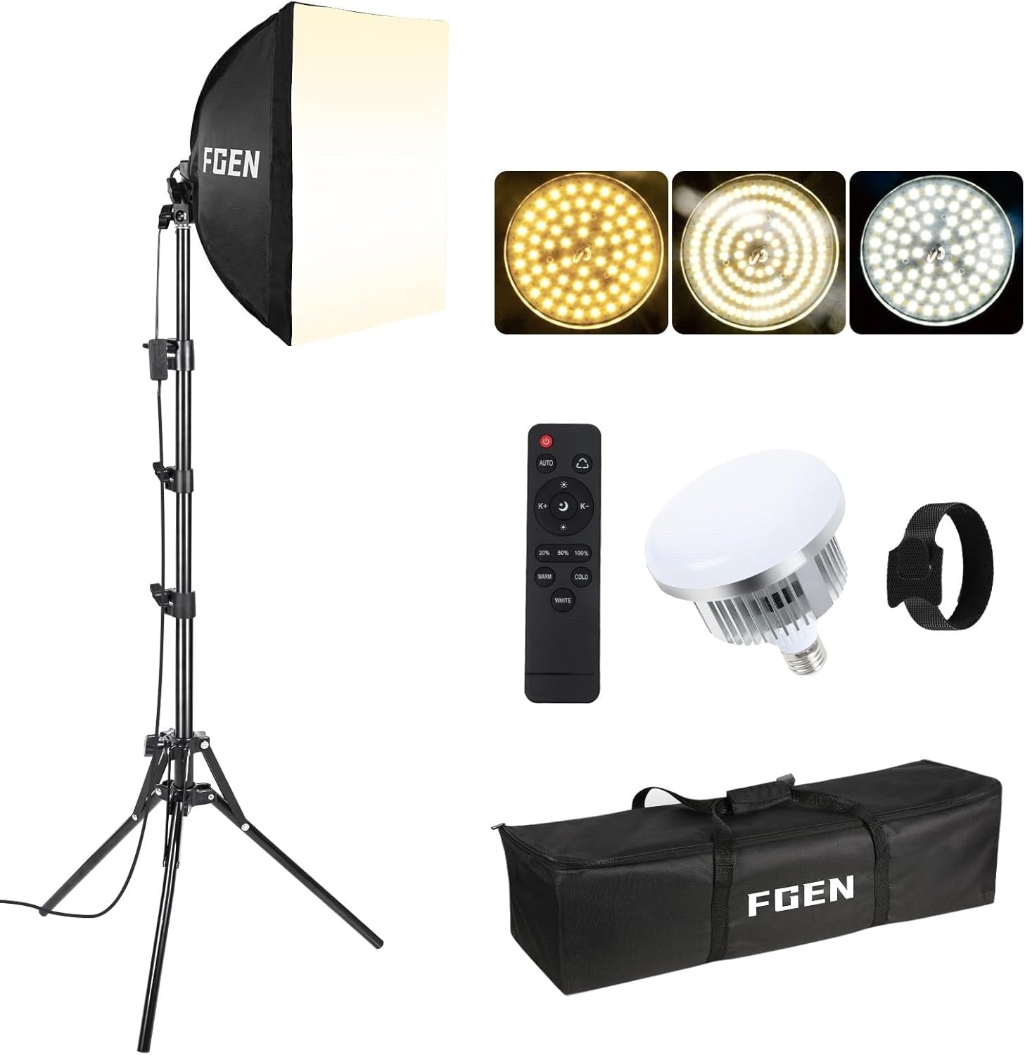 FGen 40x40cm Softbox Lighting Kit 85W Bi-Color LED 300cm Cable Tripod