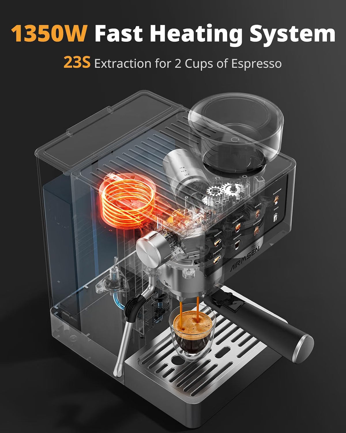 Bean To Cup Coffee Machine 20 Bar Grinder Milk Frother Touchscreen 1.8L 1350W